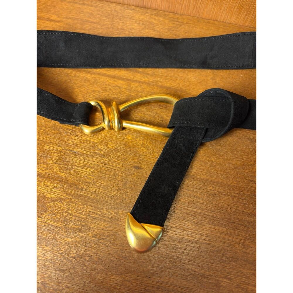 90s VTG Donna Karan x Robert Lee Morris Sculptural Black Tie Belt sz M - Picture 2 of 12